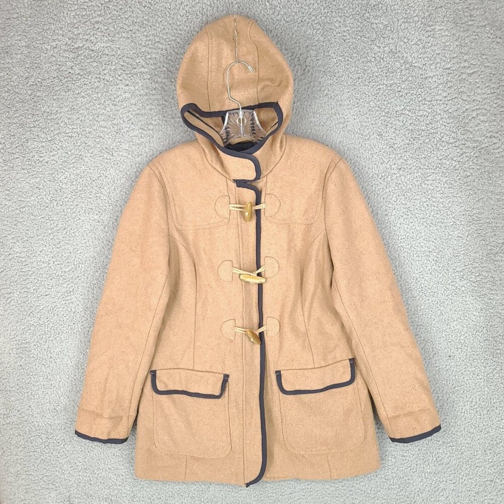 Tommy Hilfiger Jacket Womens Medium Brown Beige Full Zip Hooded 59% Wool